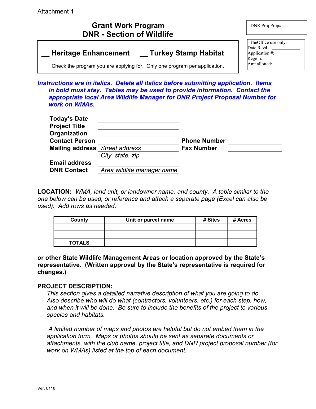HE and Turkey Stamp Grant Application