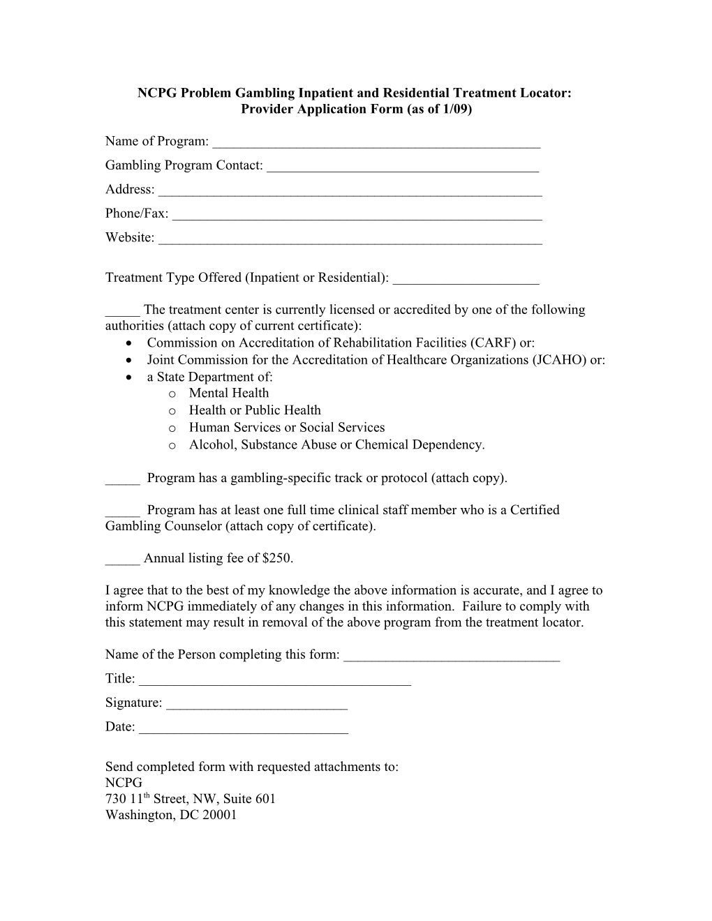 Provider Application Form