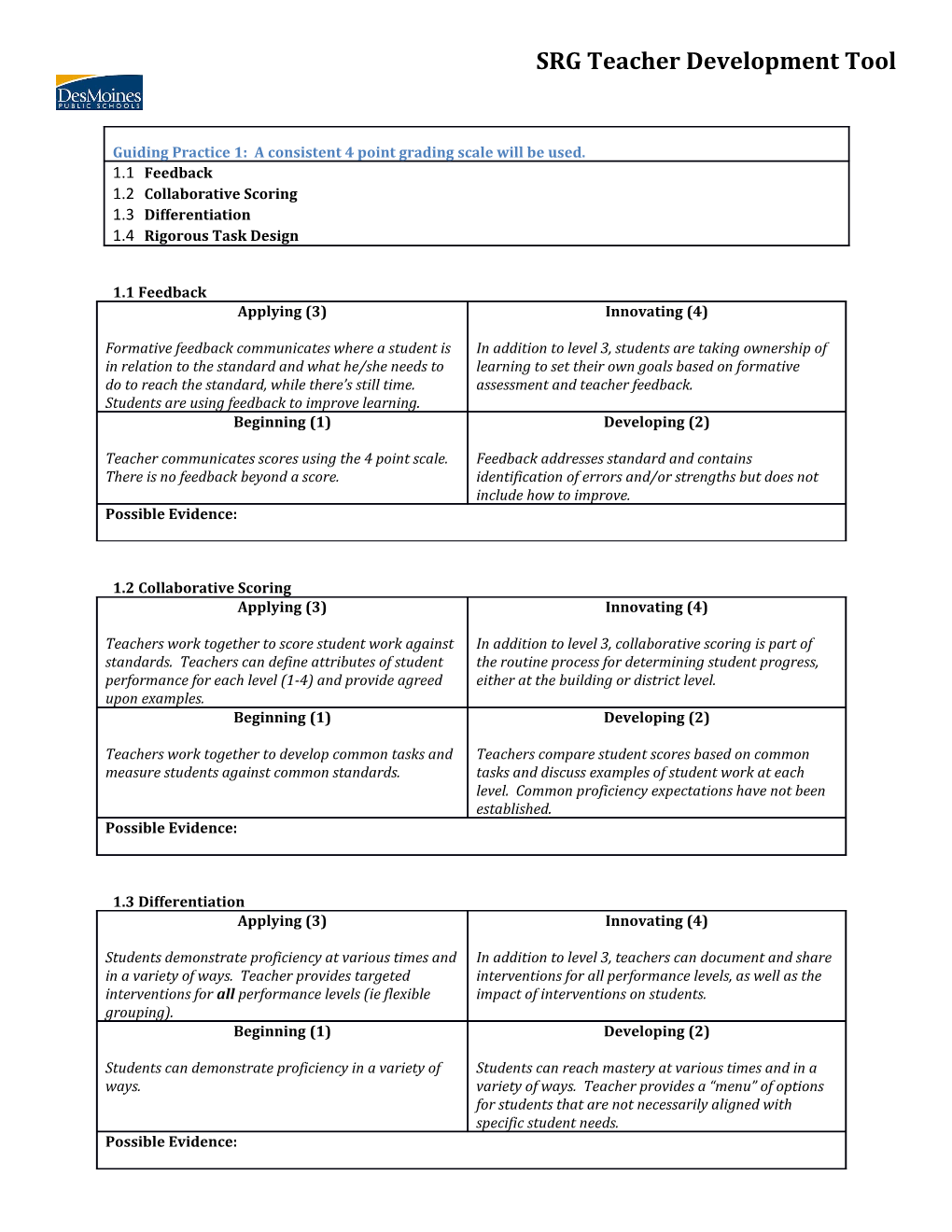 SRG Teacher Development Tool