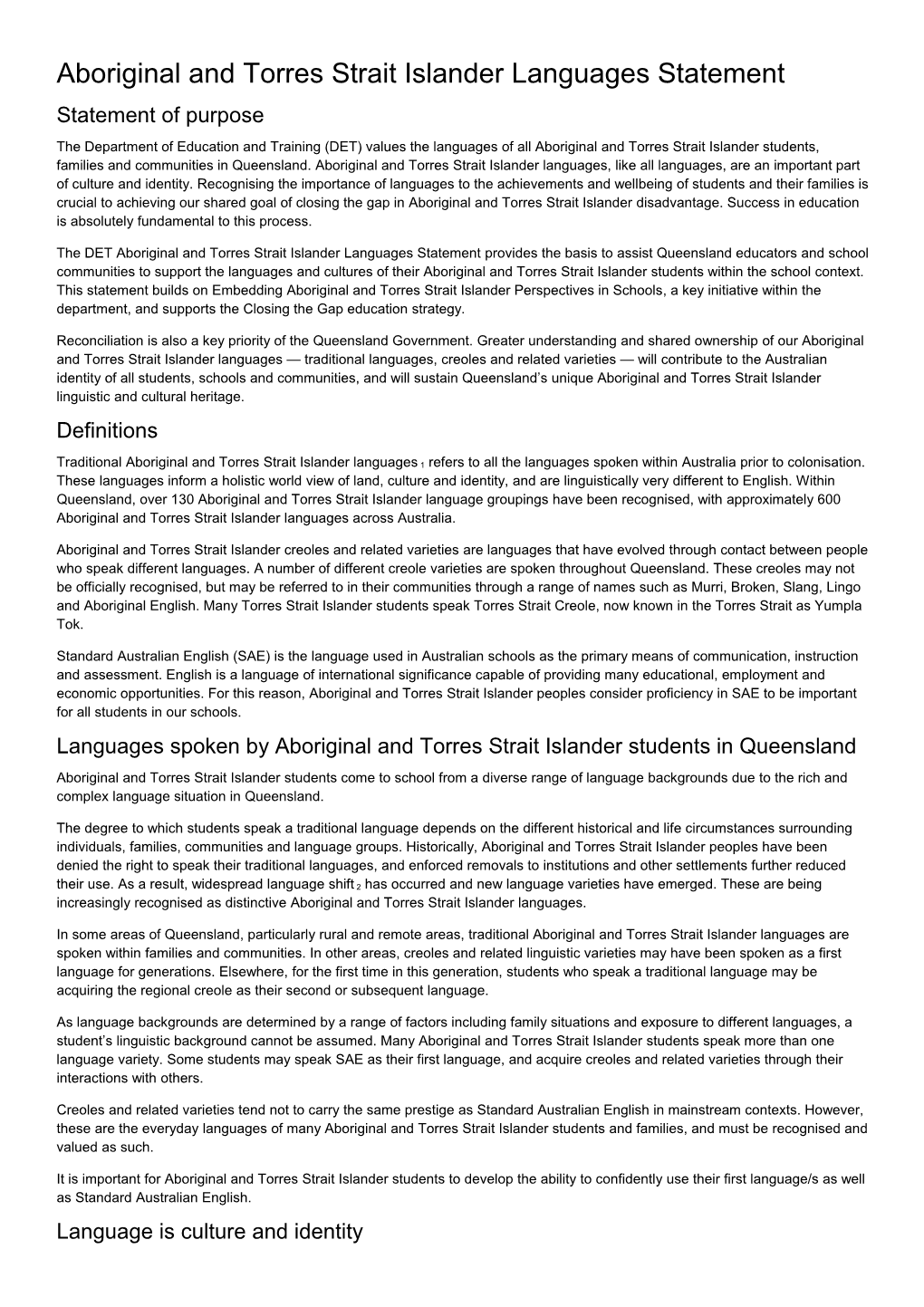 Aboriginal and Torres Strait Islander Languages Statement