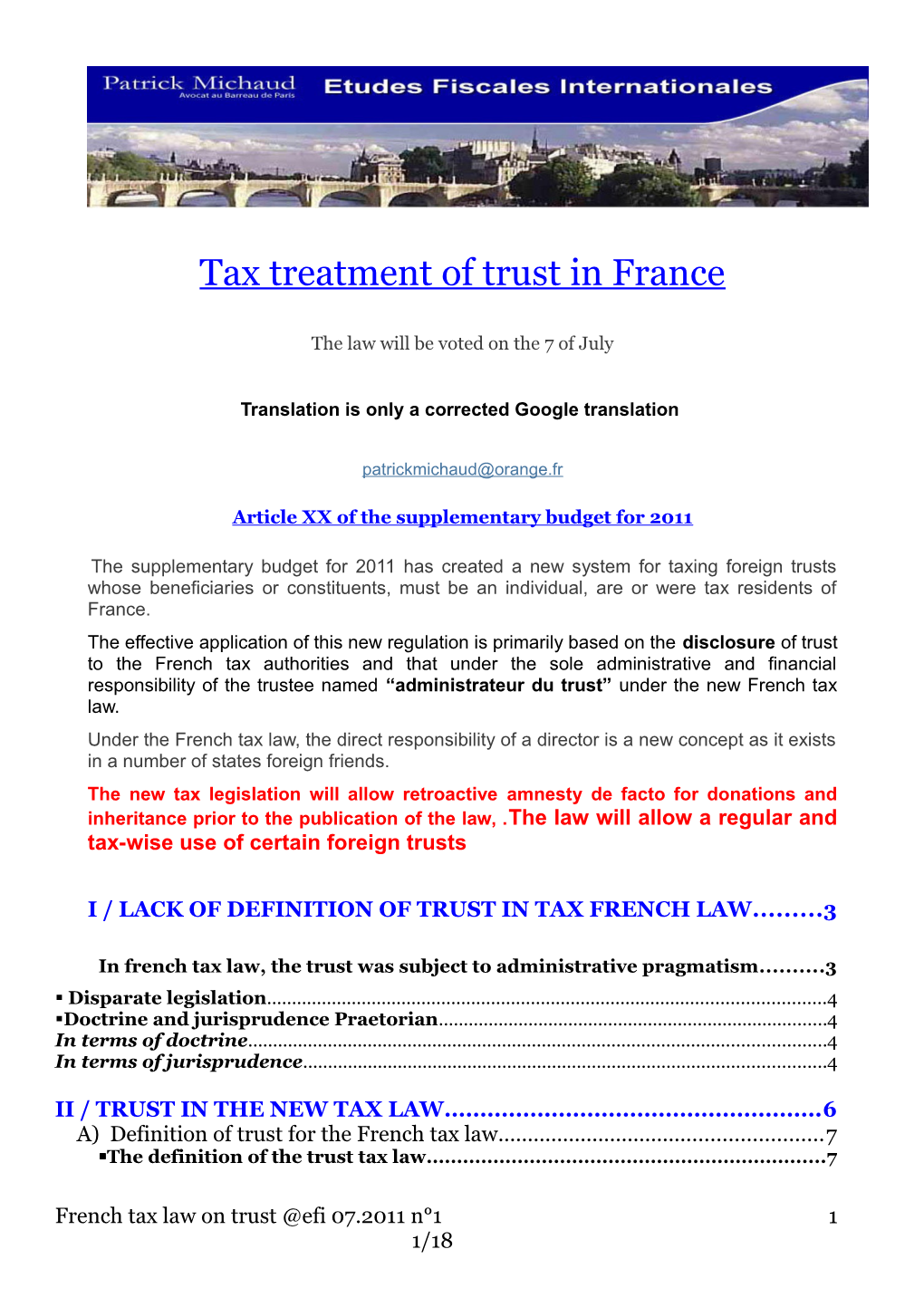 Tax Treatment of Trusts in France