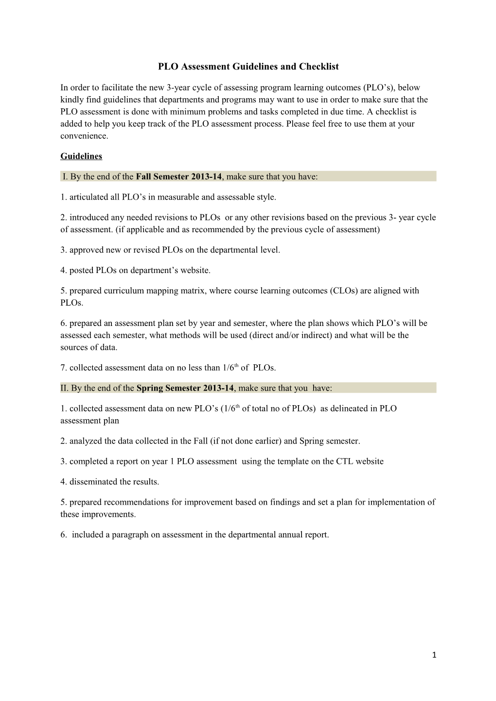 Checklist for PLO Assessment