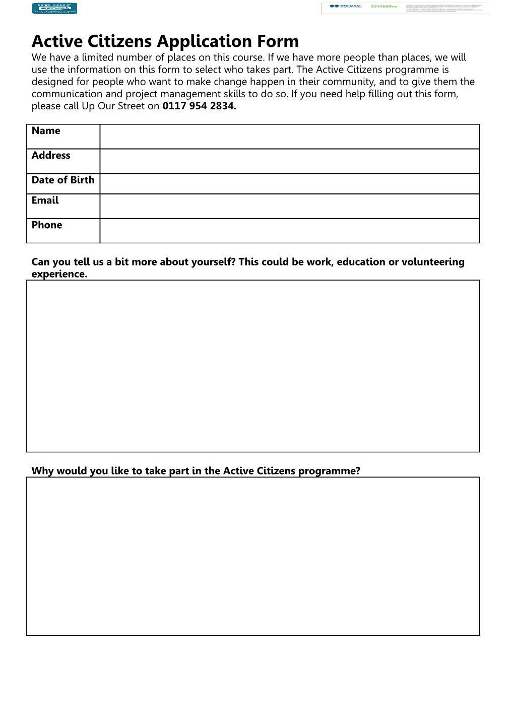 Active Citizensapplication Form