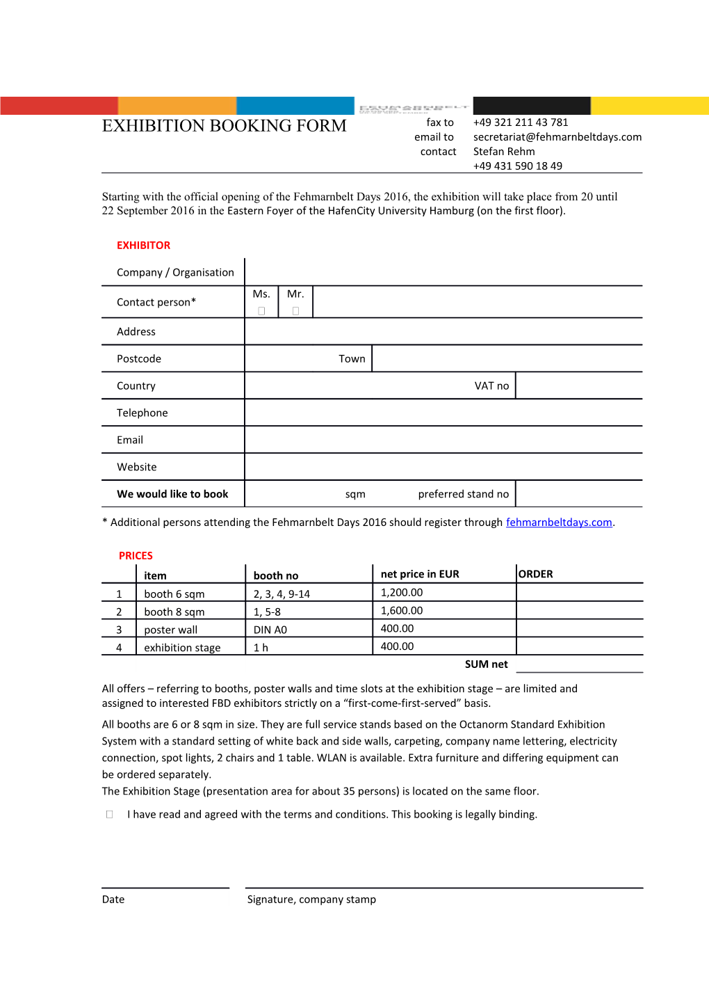 * Additional Persons Attending the Fehmarnbelt Days 2016 Should Register