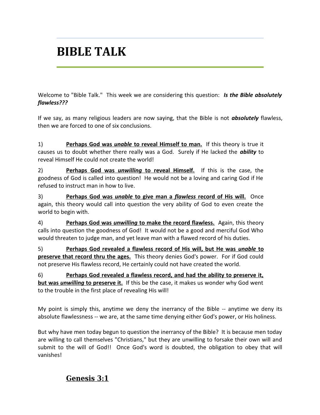 Welcome to Bible Talk. This Week We Are Considering This Question: Is the Bible Absolutely