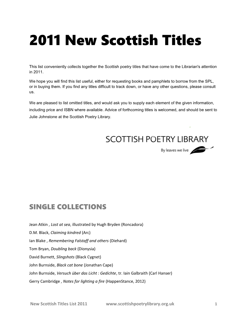 2011 New Scottish Titles
