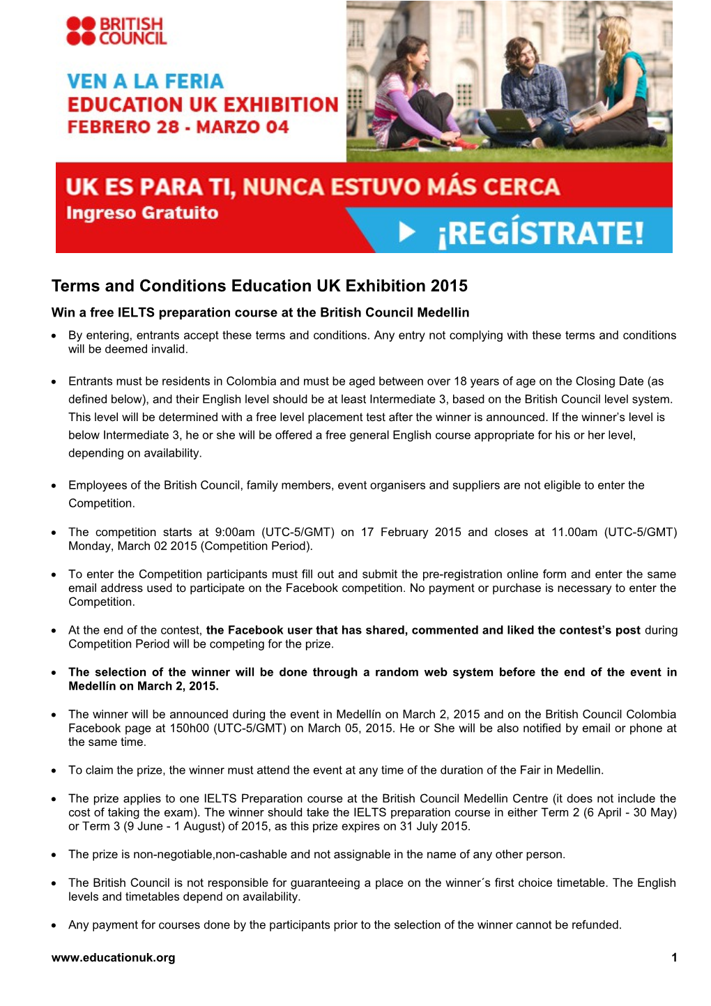 Terms and Conditions Education UK Exhibition 2015