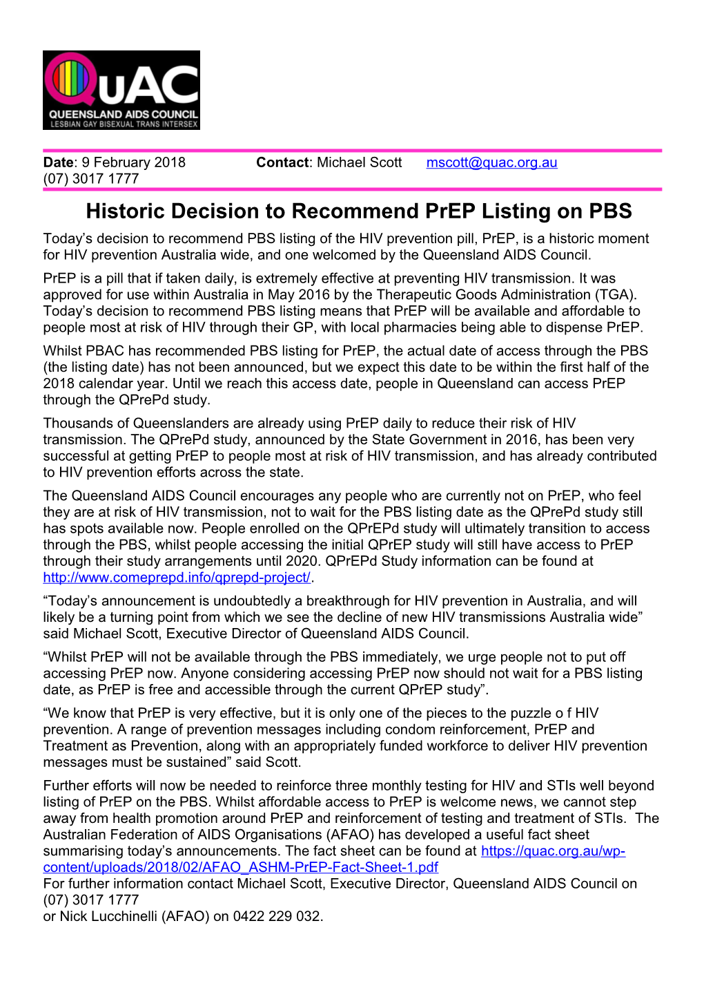 Historic Decision to Recommend Prep Listing on PBS
