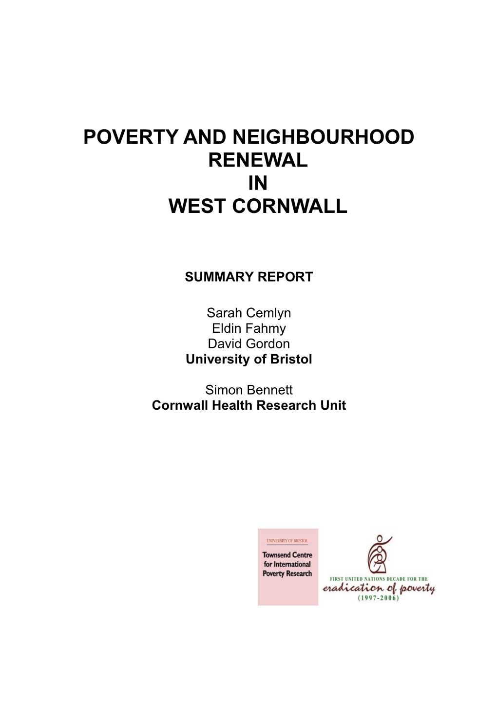 Poverty and Neighbourhood Renewal in West Cornwall