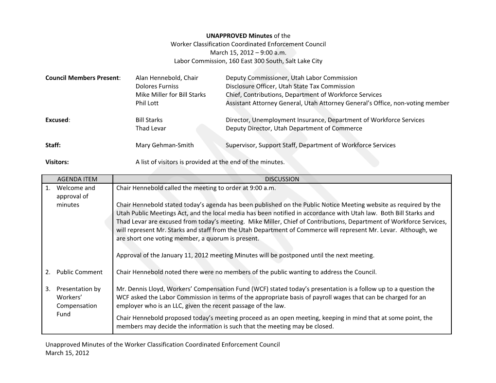 Worker Classification Coordinated Enforcement Council