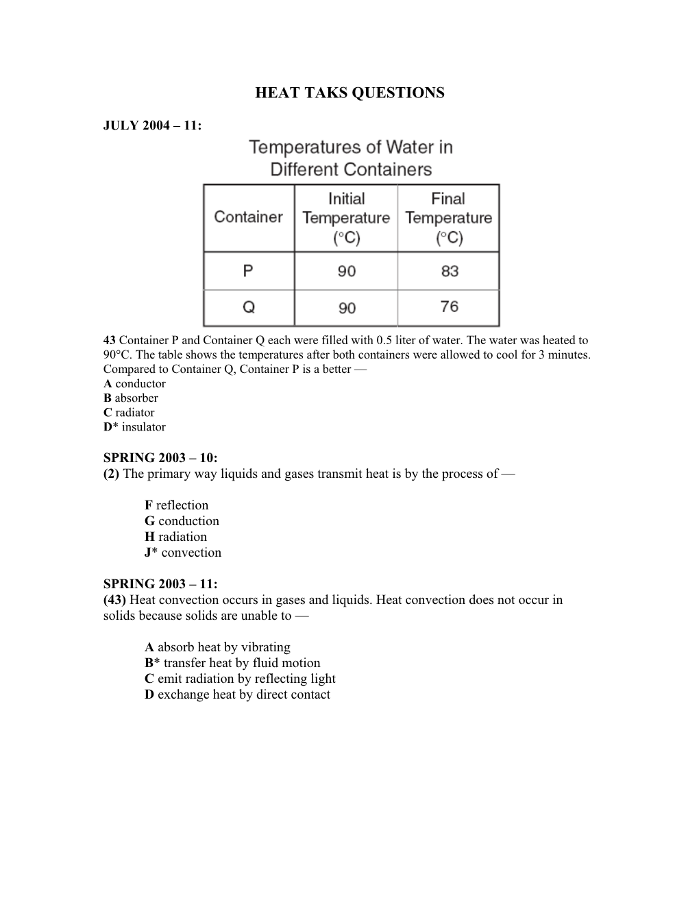 Heat Taks Questions