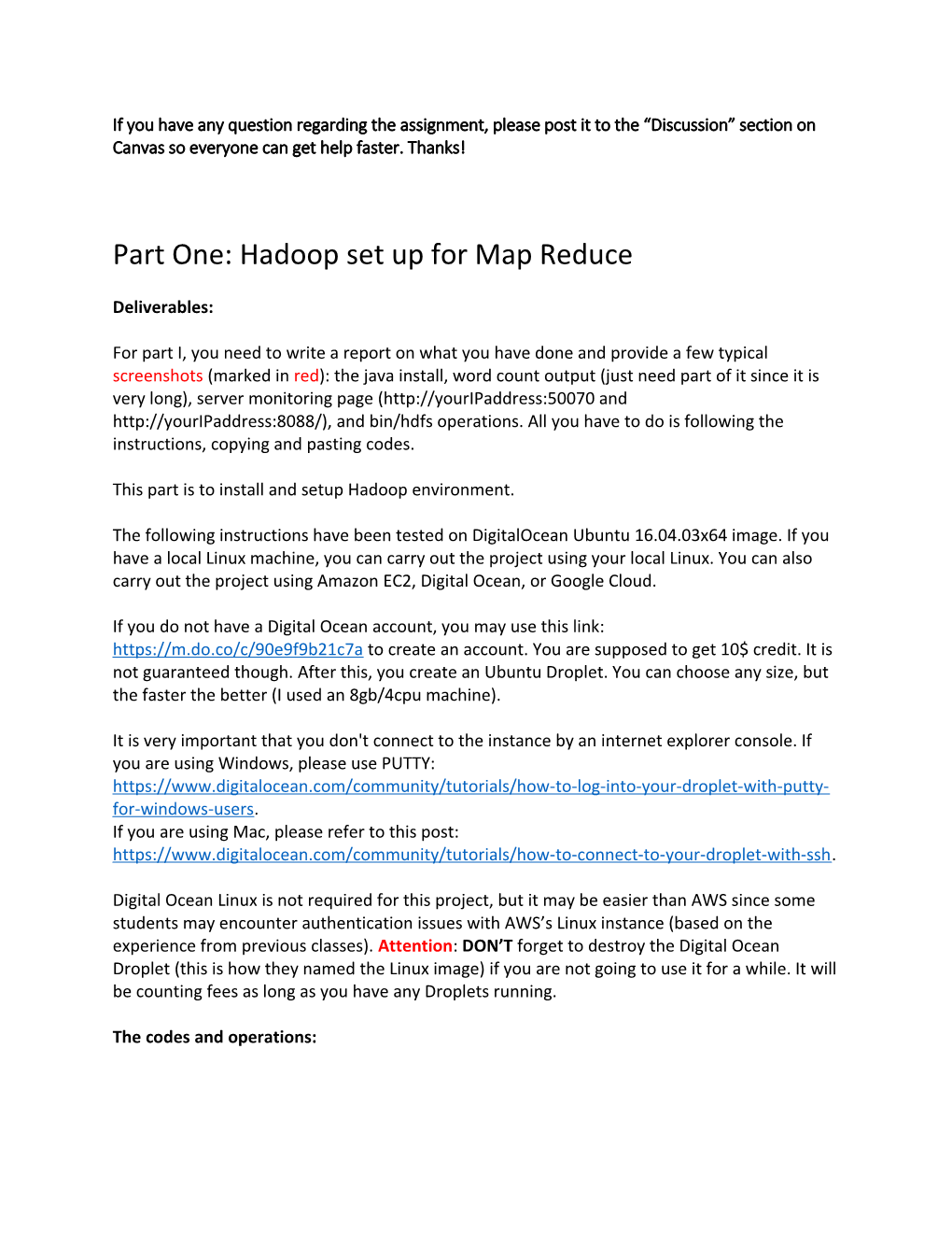 Part One: Hadoop Set up for Map Reduce