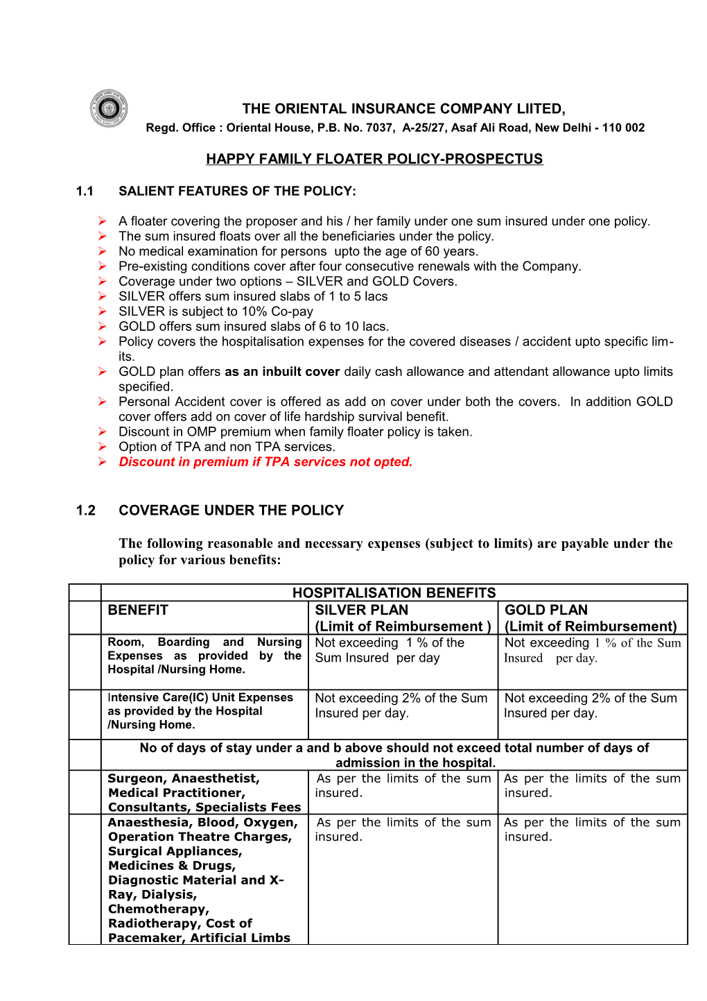 Happy Family Floater Policy-Prospectus