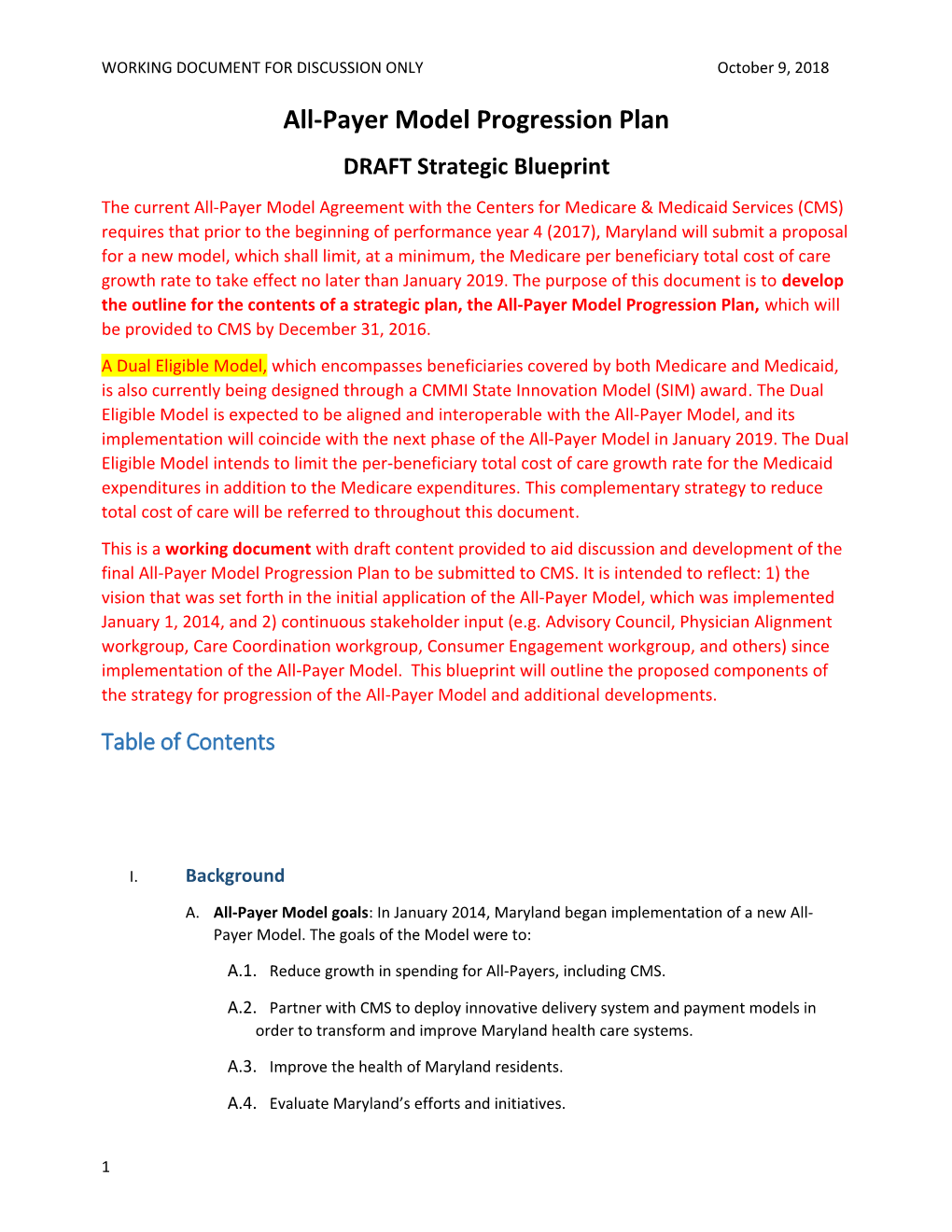 All-Payer Model Progression Plan