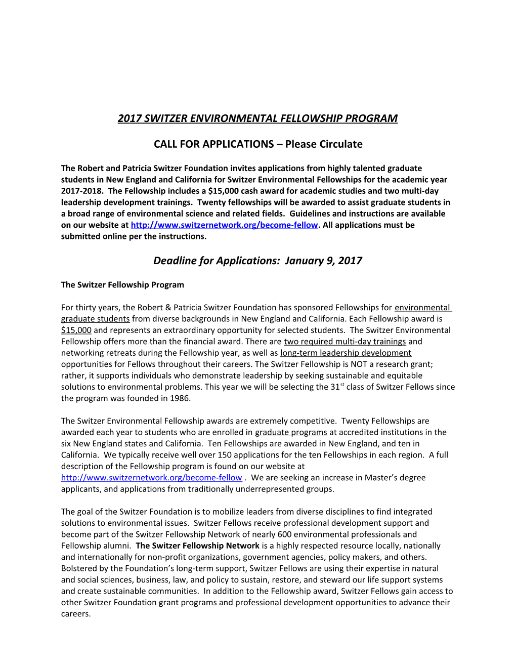 2017Switzer Environmental Fellowship Program