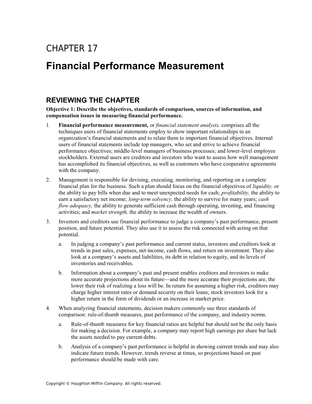 Chapter 14: Financial Performance Evaluation 1