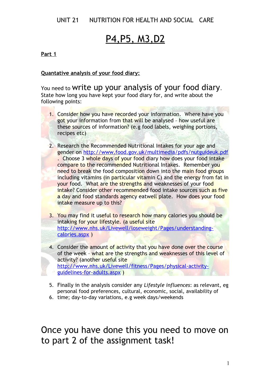 Quantative Analysis of Your Food Diary
