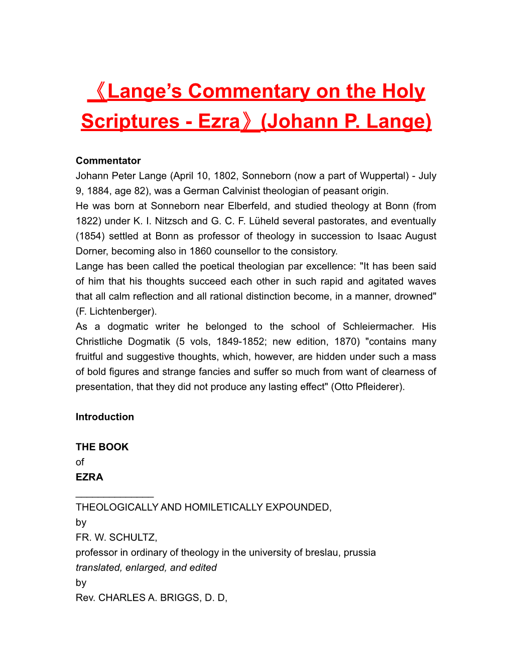Lange S Commentary on the Holyscriptures-Ezra (Johann P. Lange)