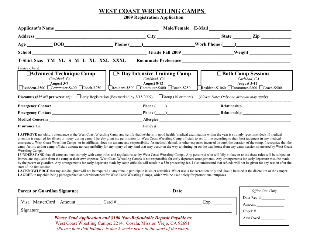West Coast Wrestling Camps