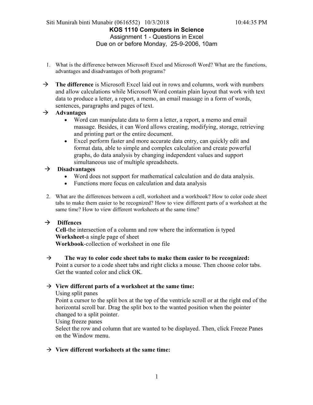 MS Excel Questions Set II