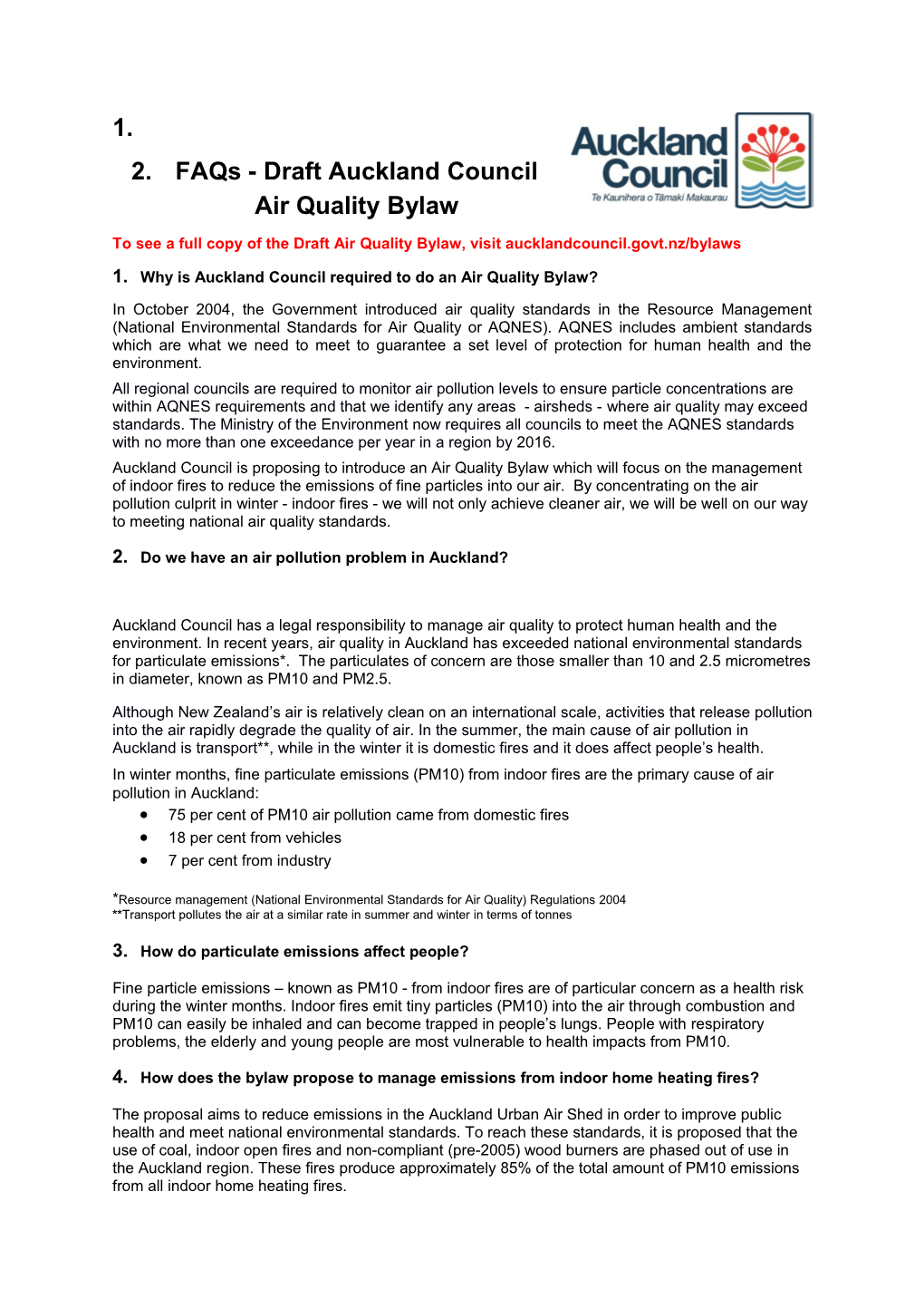 Faqs - Draft Auckland Council Air Quality Bylaw