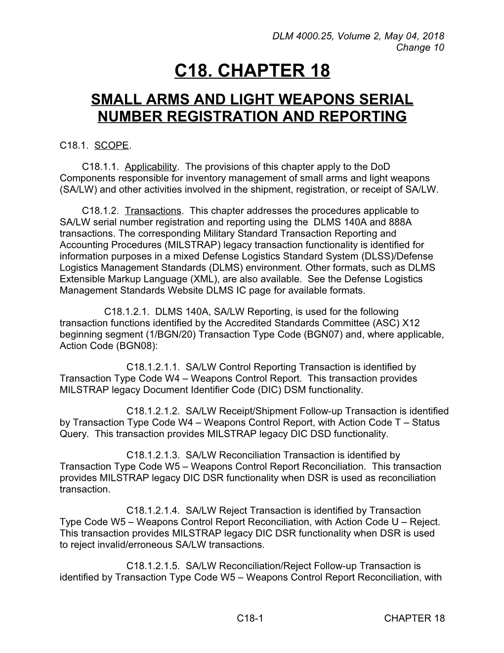 Chapter 18 - Small Arms and Light Weapons Serial Number Registration and Reporting