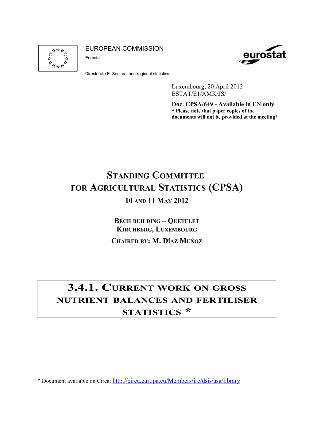 Standing Committee for Agricultural Statistics (CPSA)