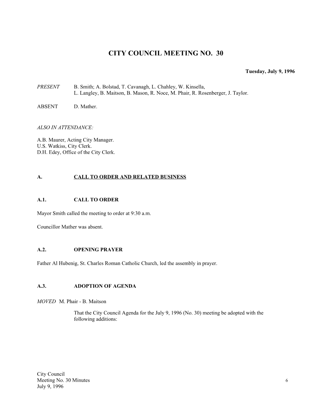 City Council Meeting No. 30