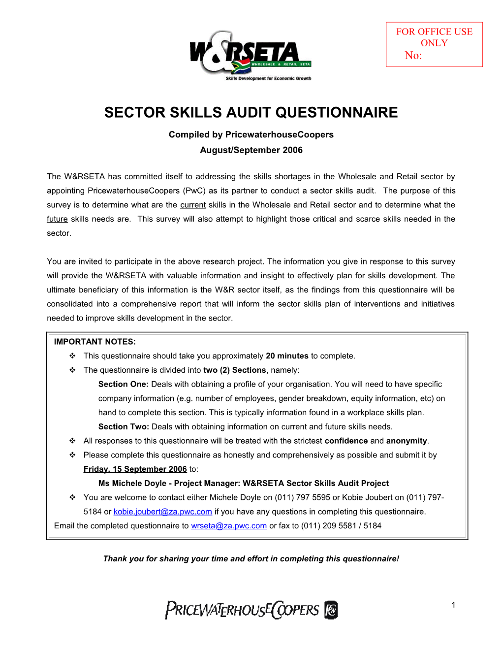 Sector Skills Audit Questionnaire