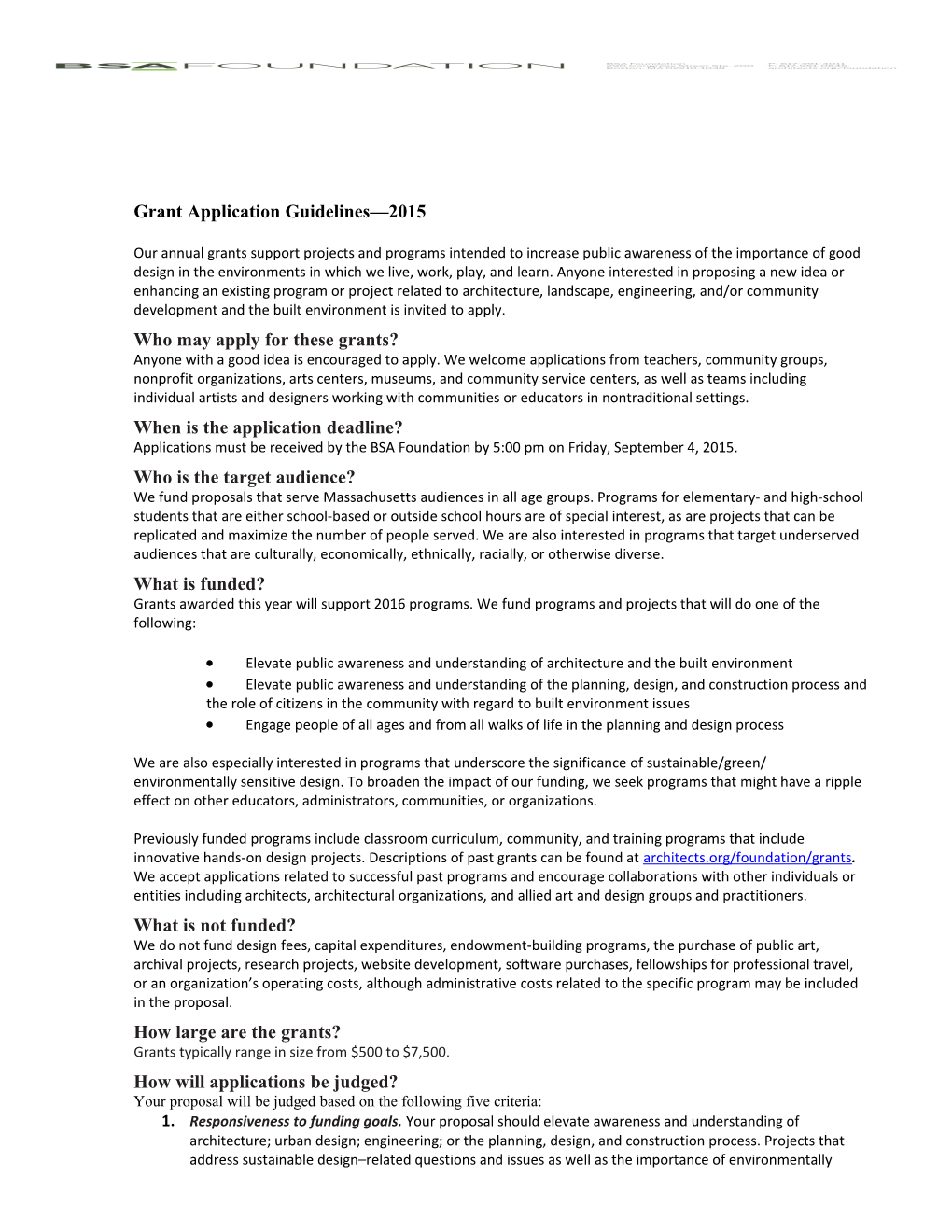 Grant Application Guidelines 2015