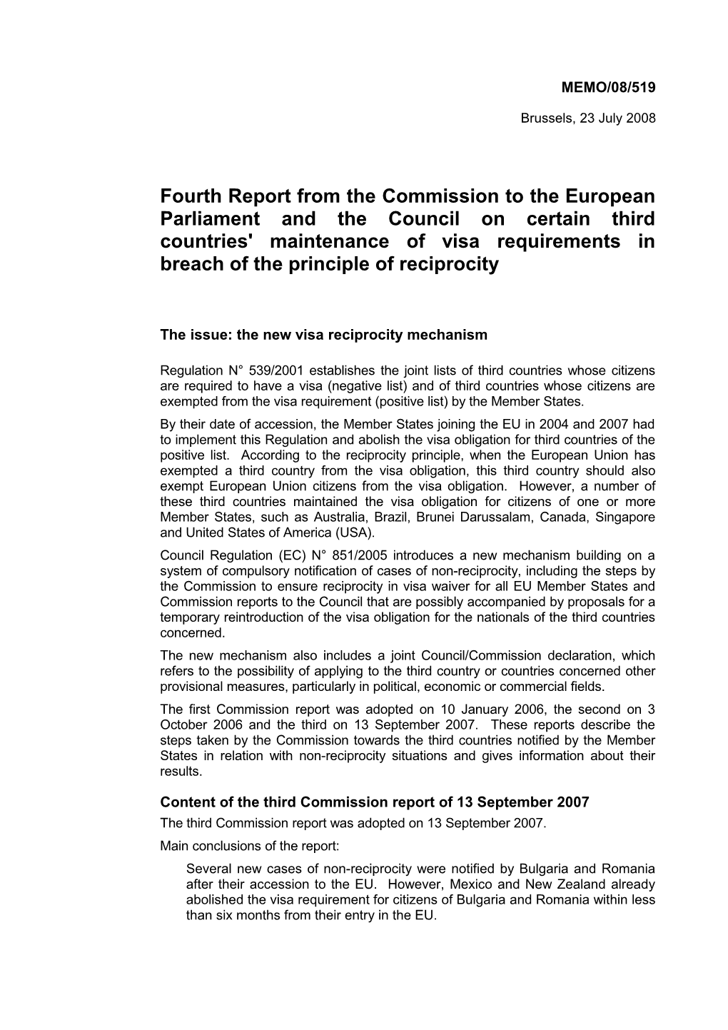 The Issue: the New Visa Reciprocity Mechanism