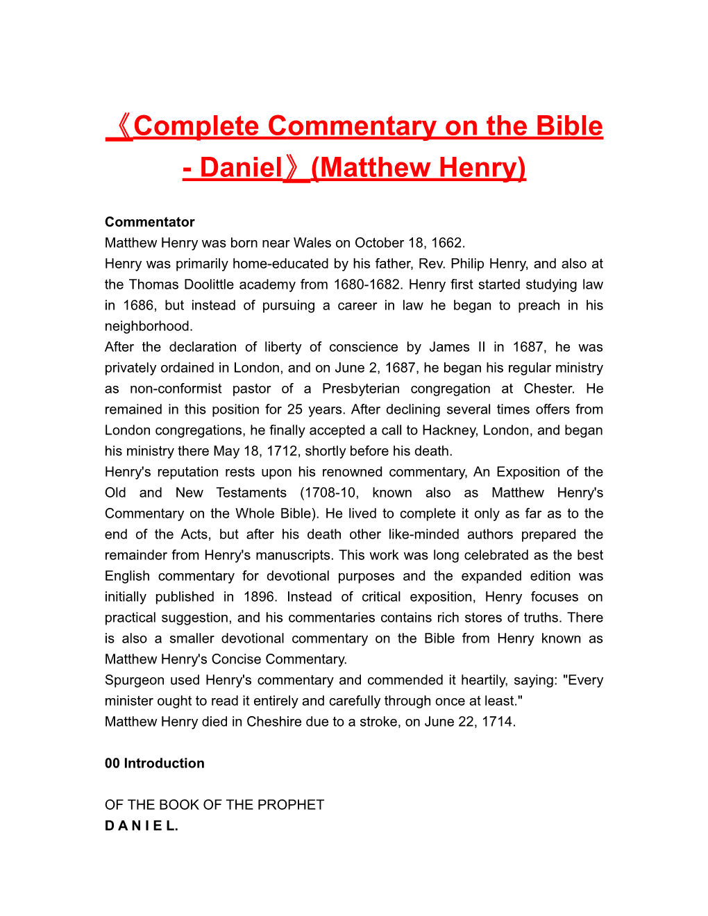 Completecommentary on the Bible-Daniel (Matthew Henry)