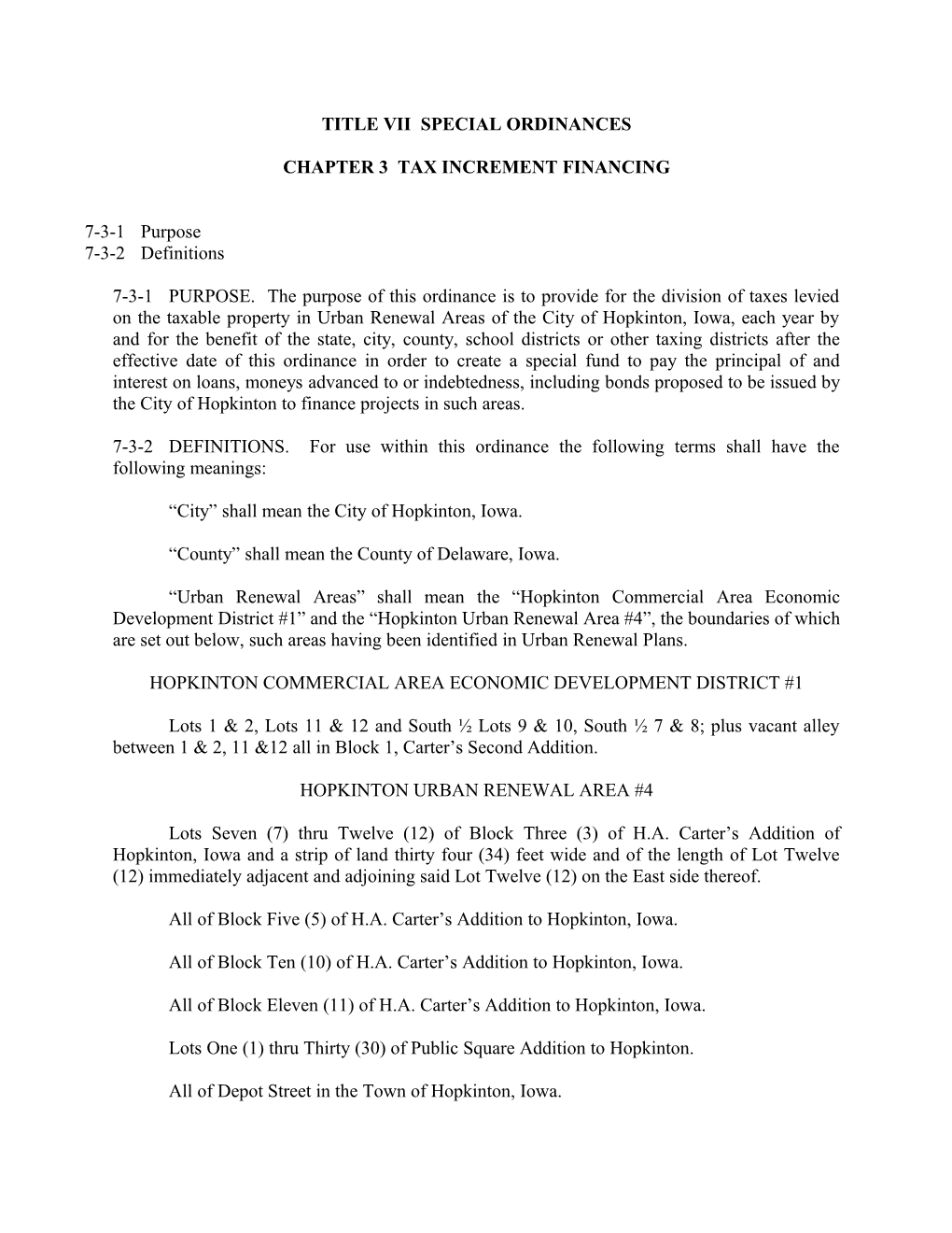 Title Vii Special Ordinances