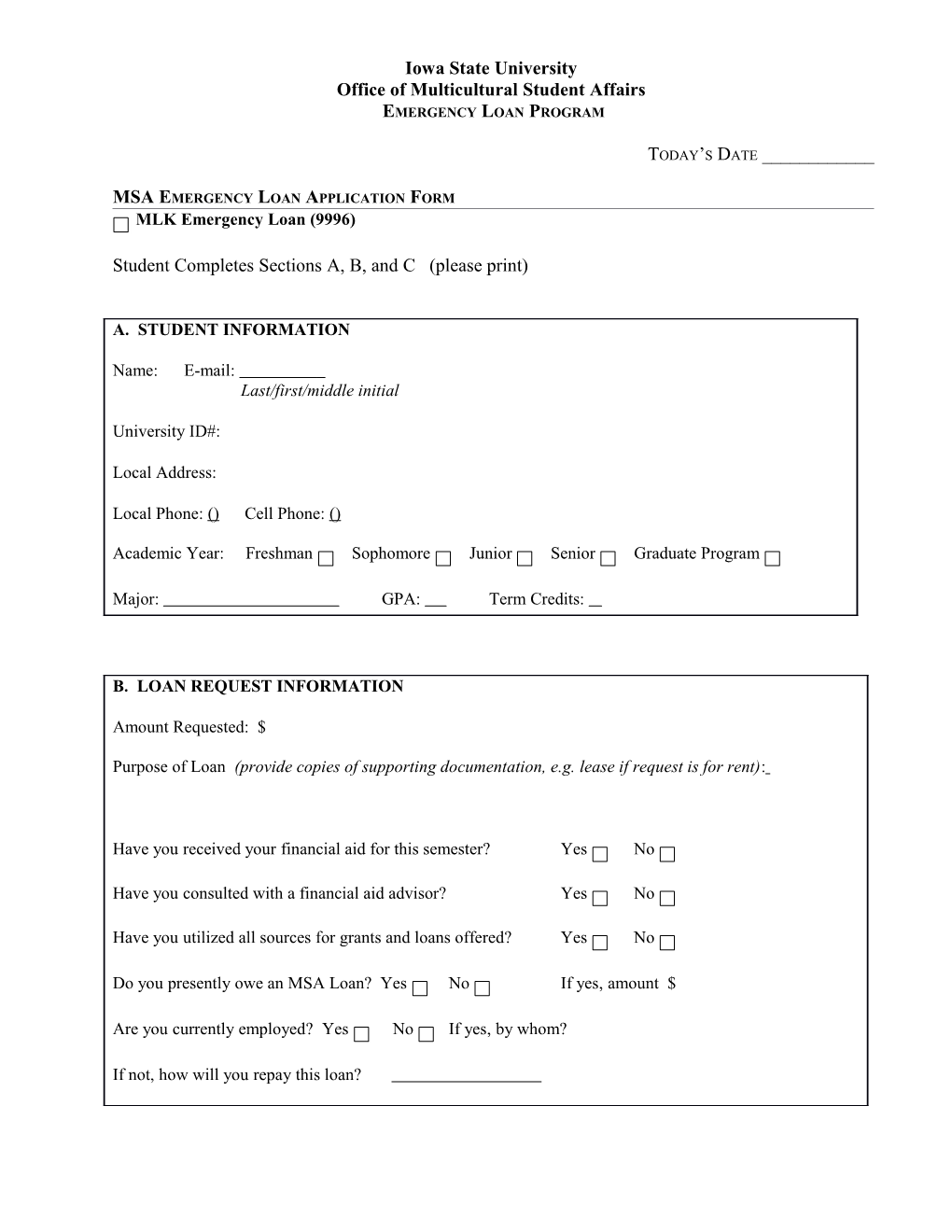 Msa Emergency Loan Application Form