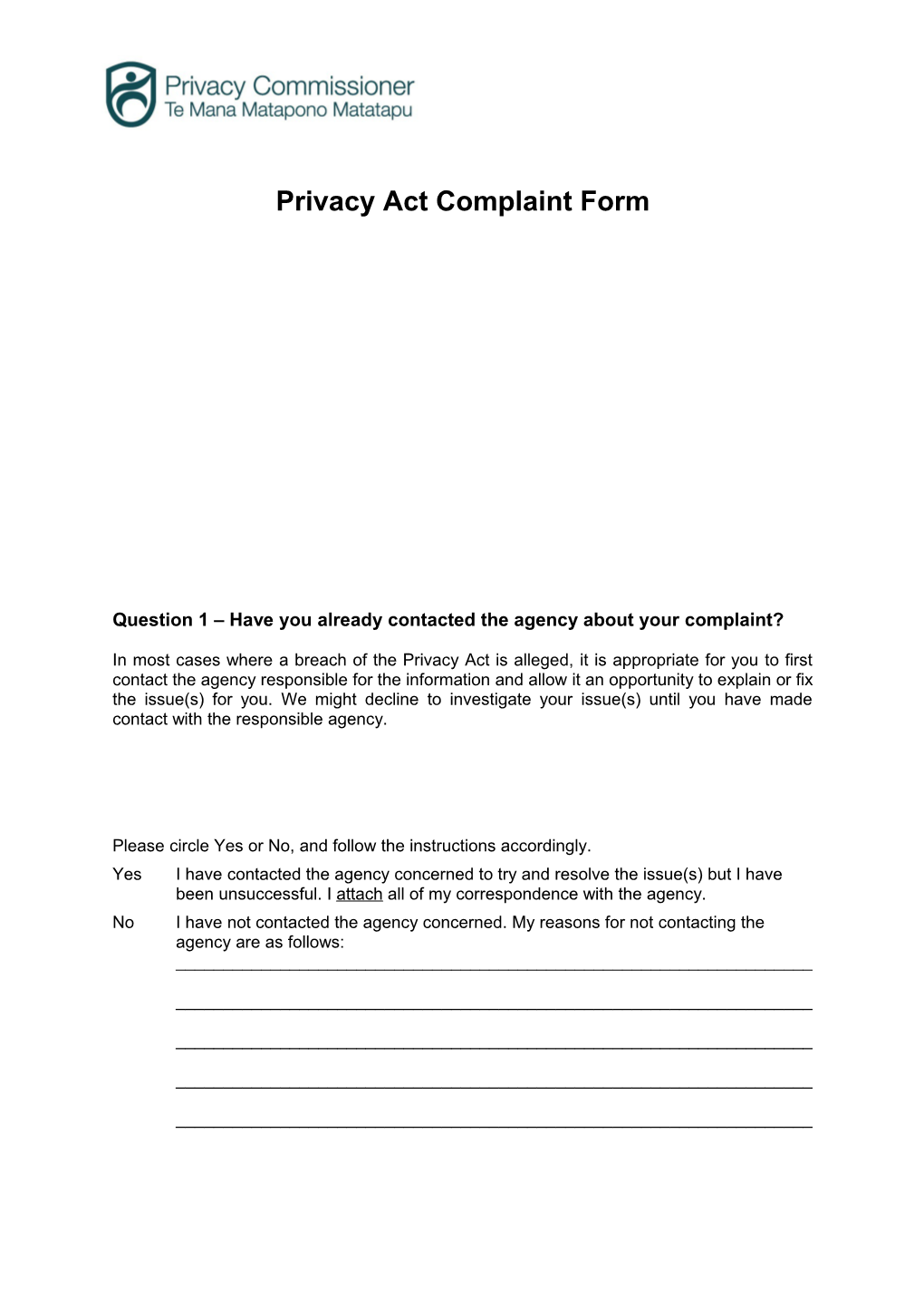 Privacy Act Complaint Form