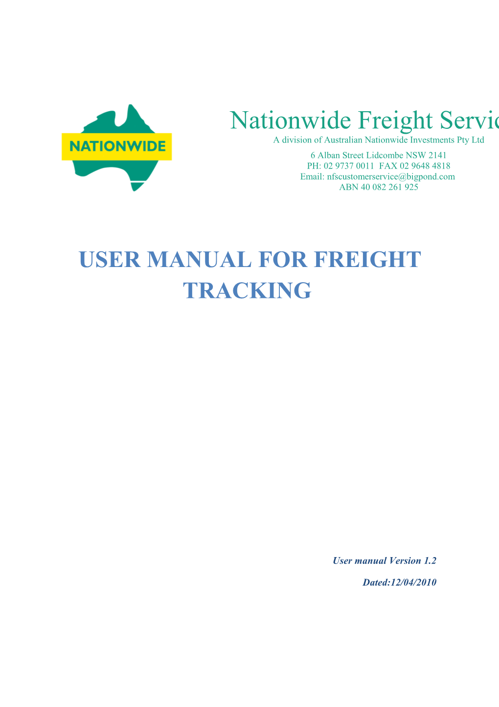 User Manual for Freight Tracking