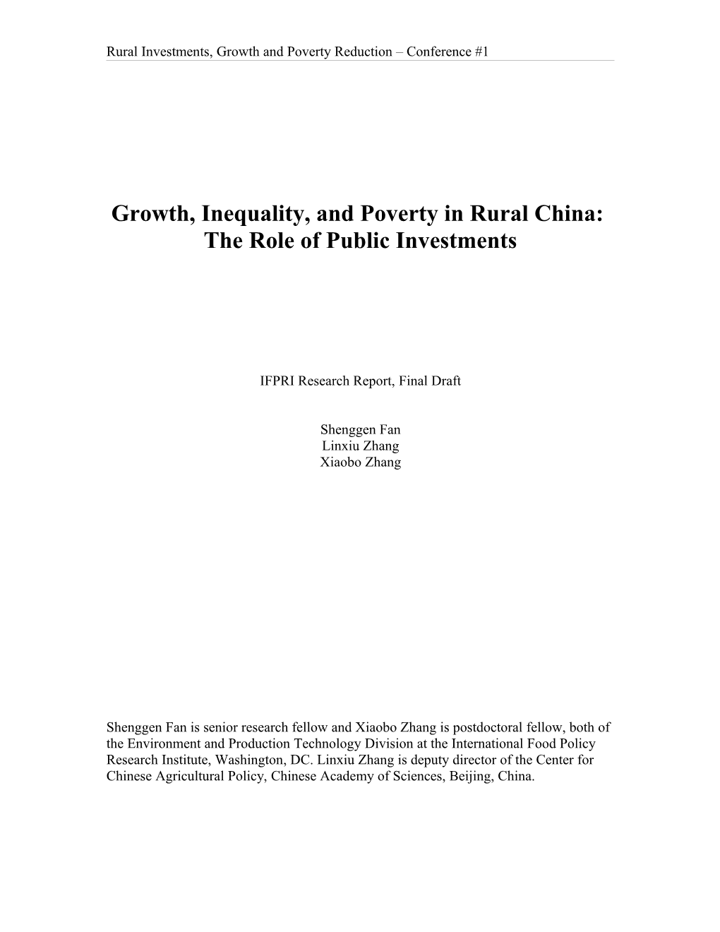 Growth, Inequality, and Poverty in Rural China