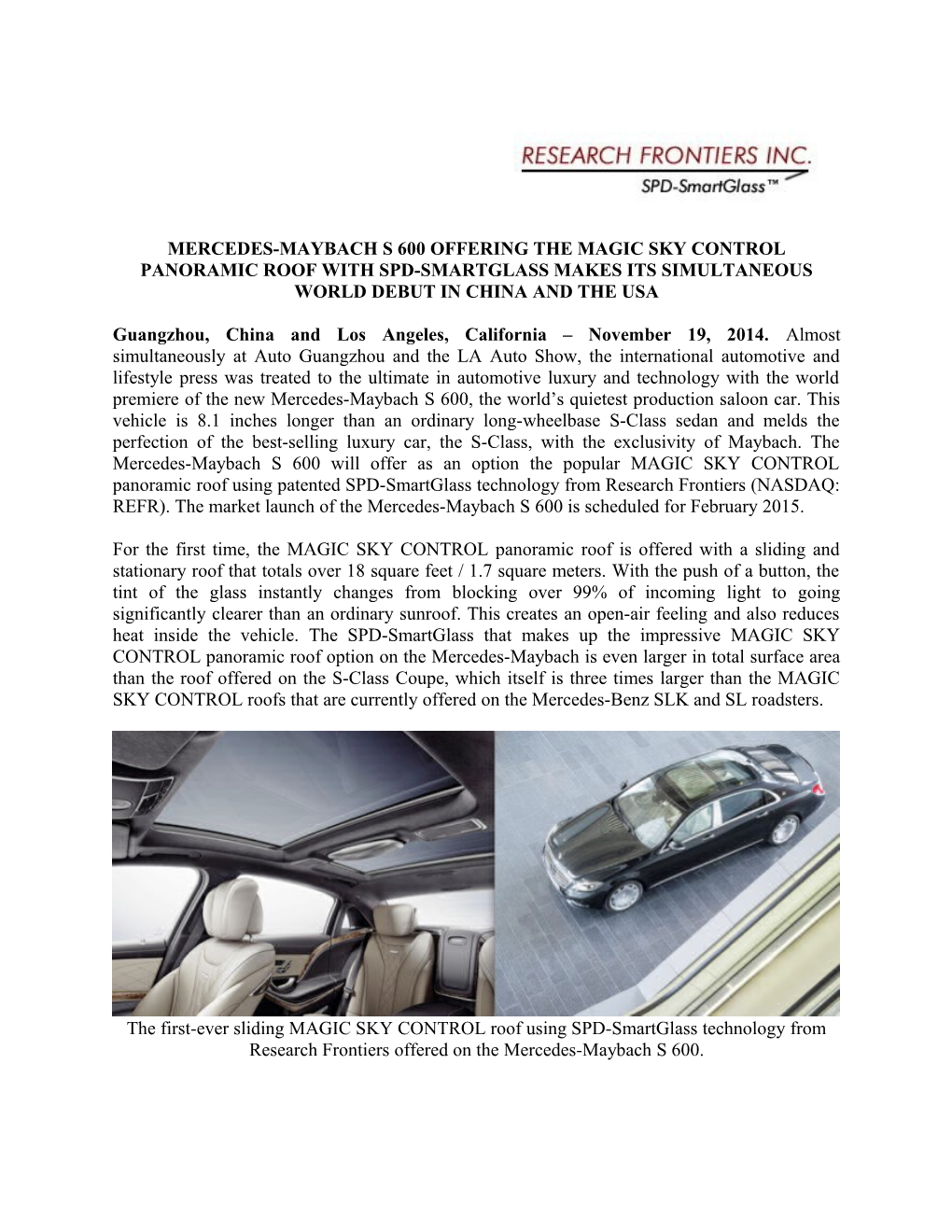 MERCEDES-Maybachs 600 OFFERING the MAGIC SKY CONTROL PANORAMIC ROOF with SPD-SMARTGLASS
