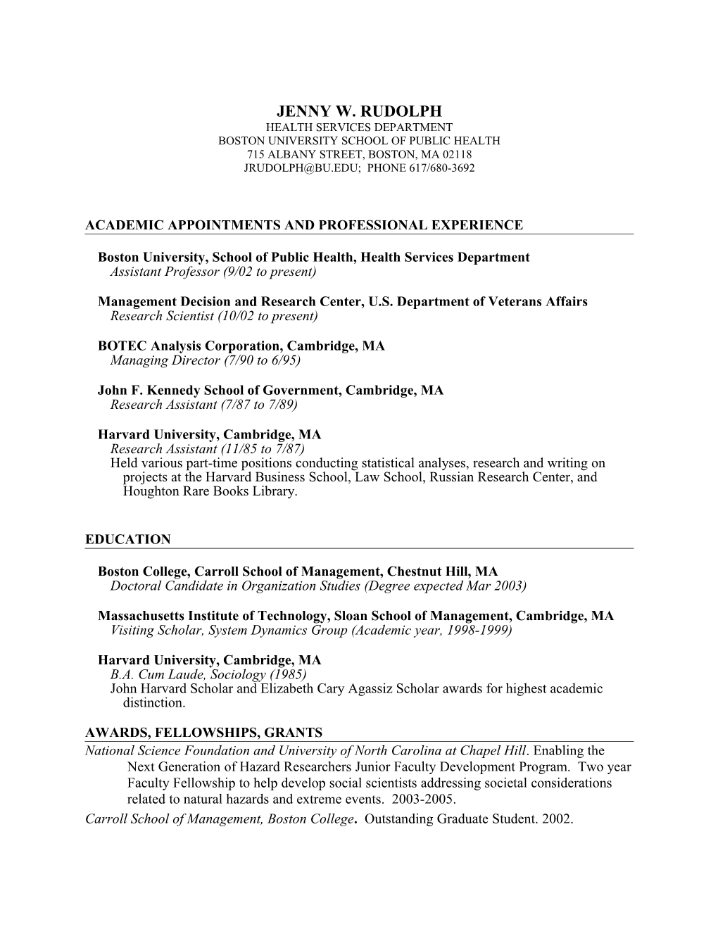 Academic Appointments and Professional Experience