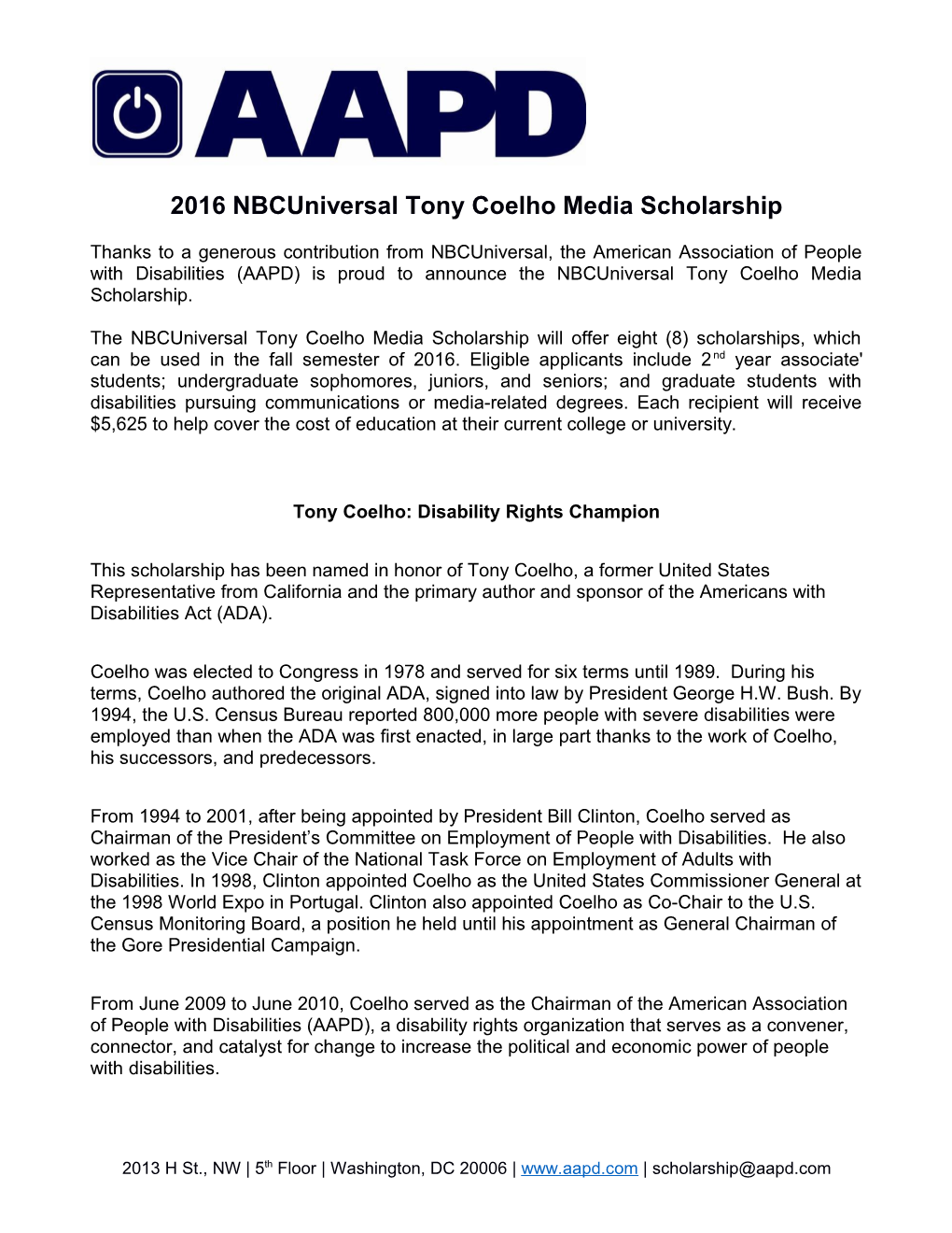 2016Nbcuniversal Tony Coelho Media Scholarship