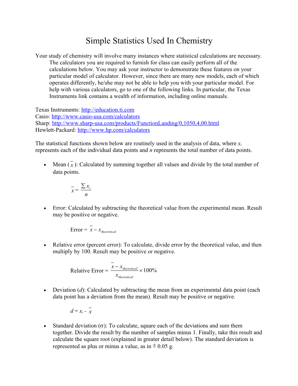 Simple Statistics Used in Chemistry