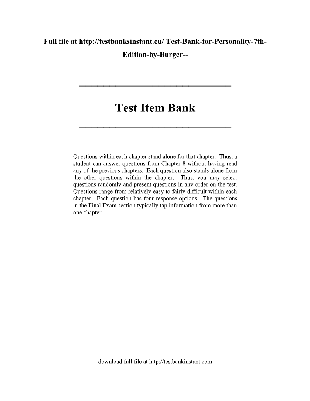 Full File at Test-Bank-For-Personality-7Th-Edition-By-Burger