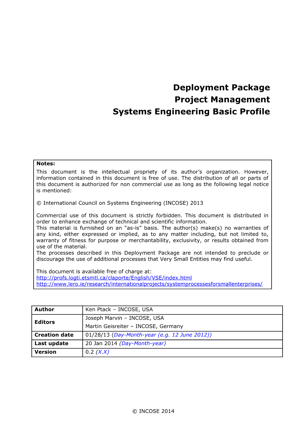 Project Management Deployment Package VSME 0.02R6