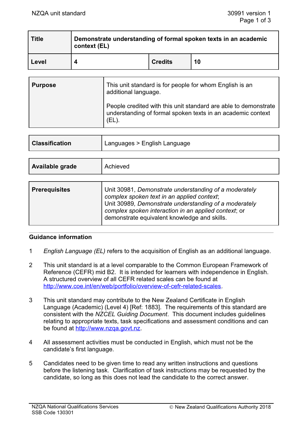 30991 Demonstrate Understanding of Formal Spoken Texts in an Academic Context (EL)