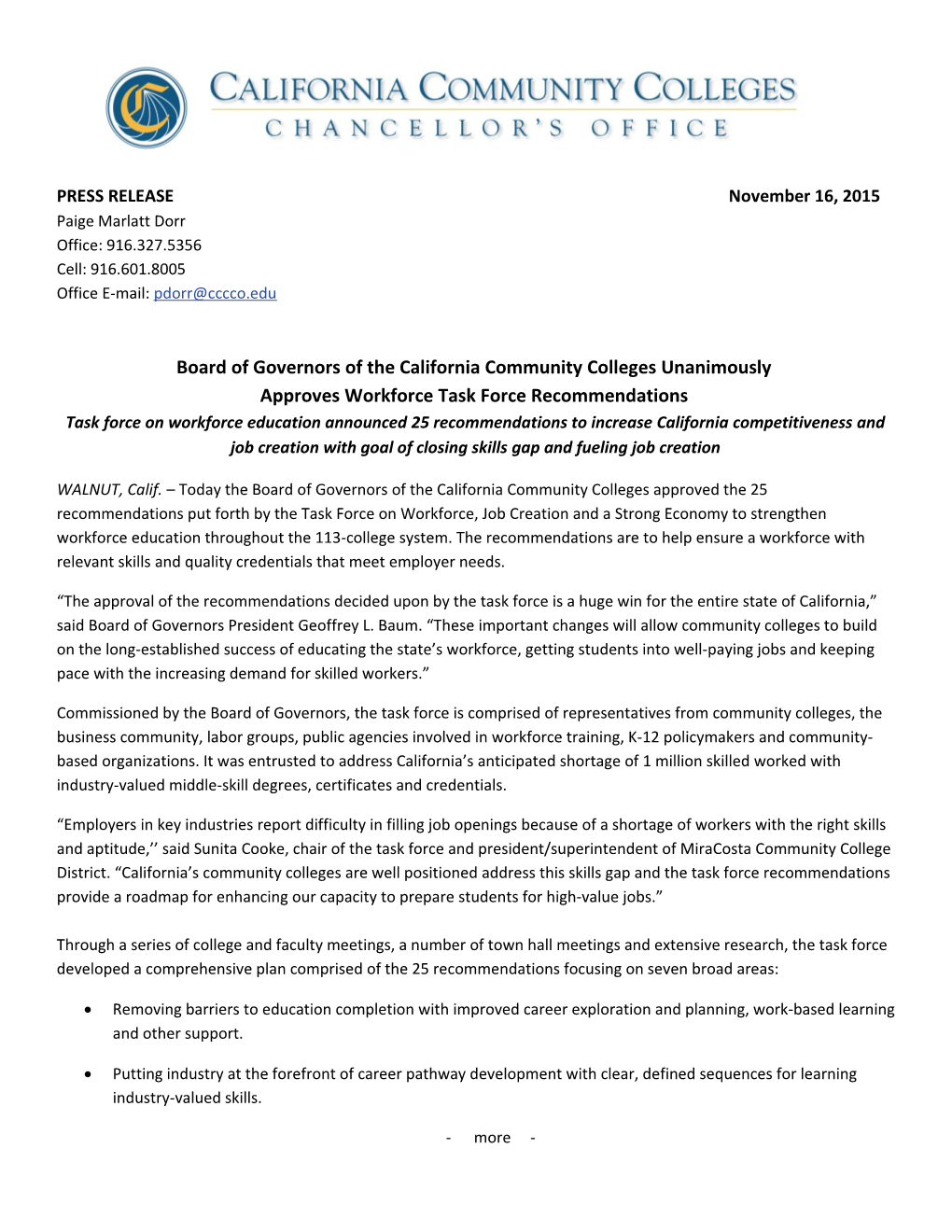 Board of Governors of the California Community Colleges Unanimously