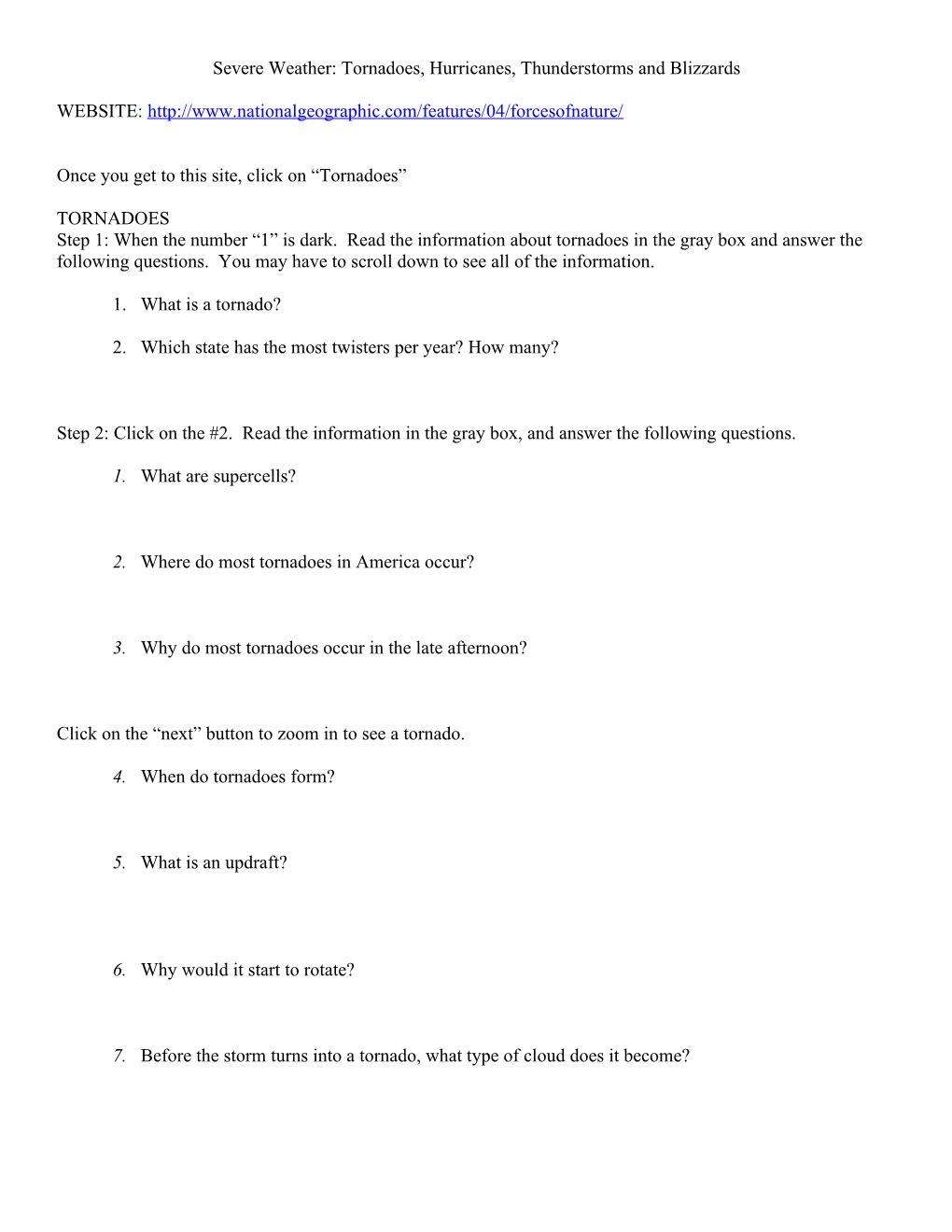 Tornado and Hurricane Webquest