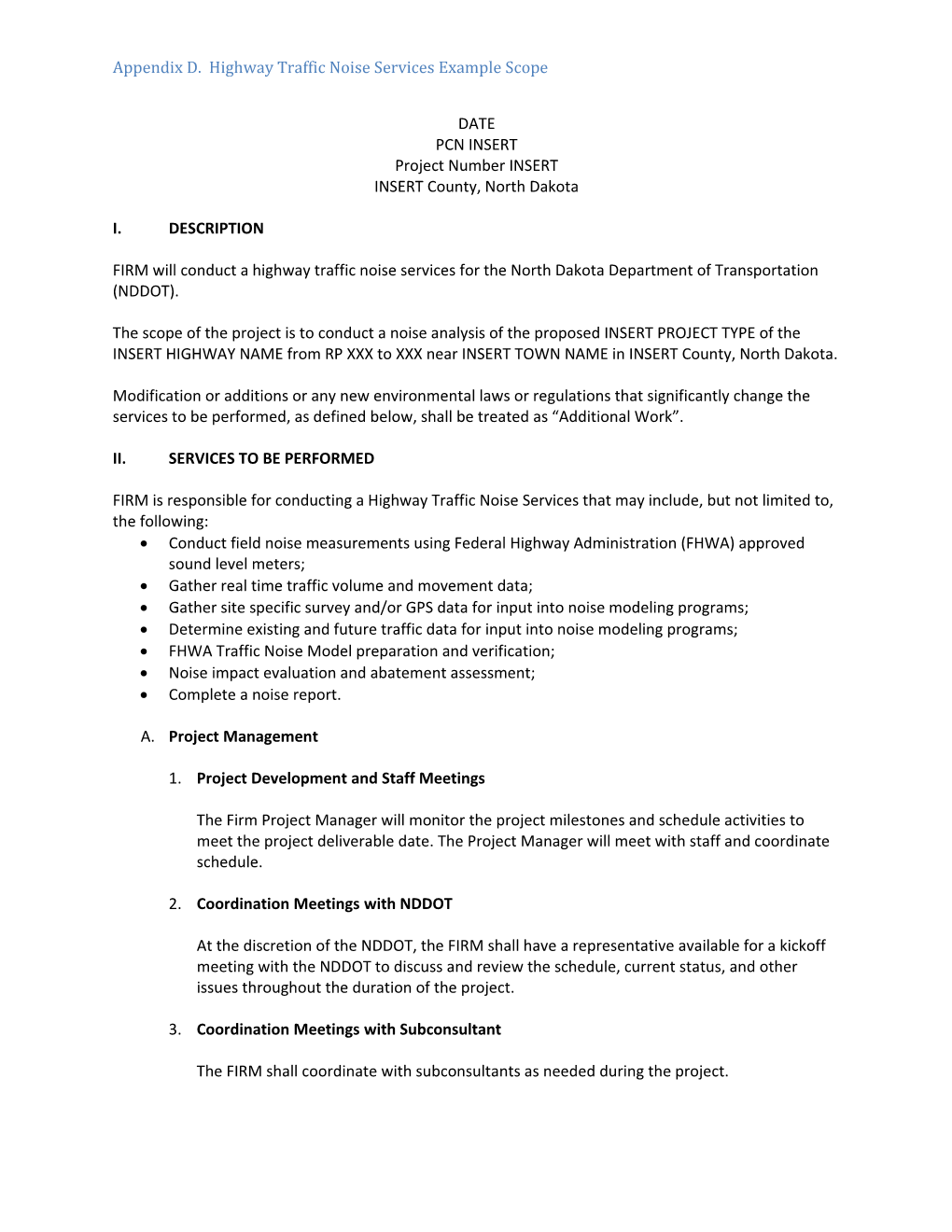 Appendix D. Highway Traffic Noise Services Example Scope