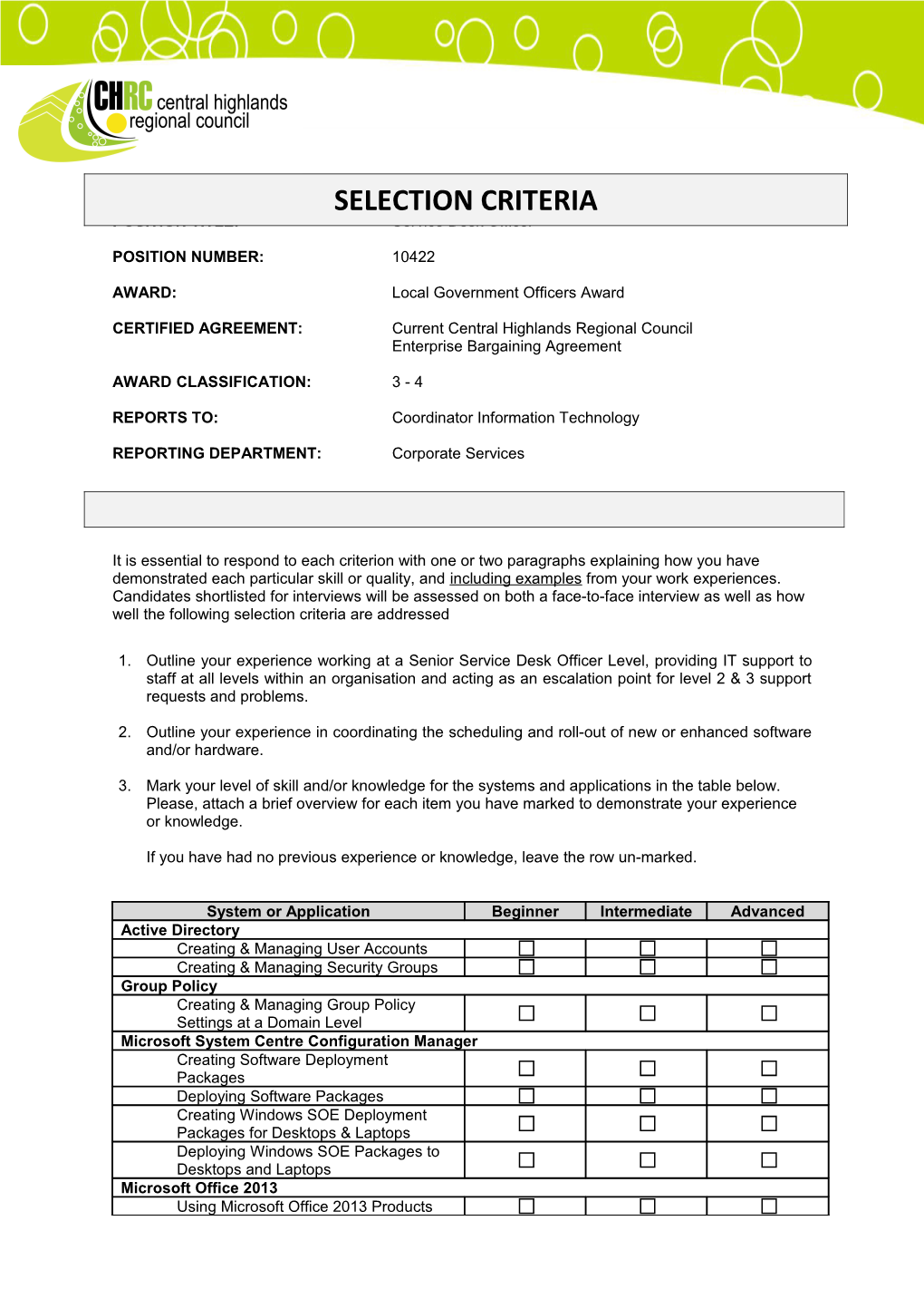 POSITION TITLE:Service Desk Officer