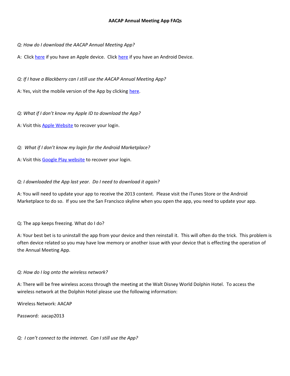 AACAP Annual Meeting App Faqs