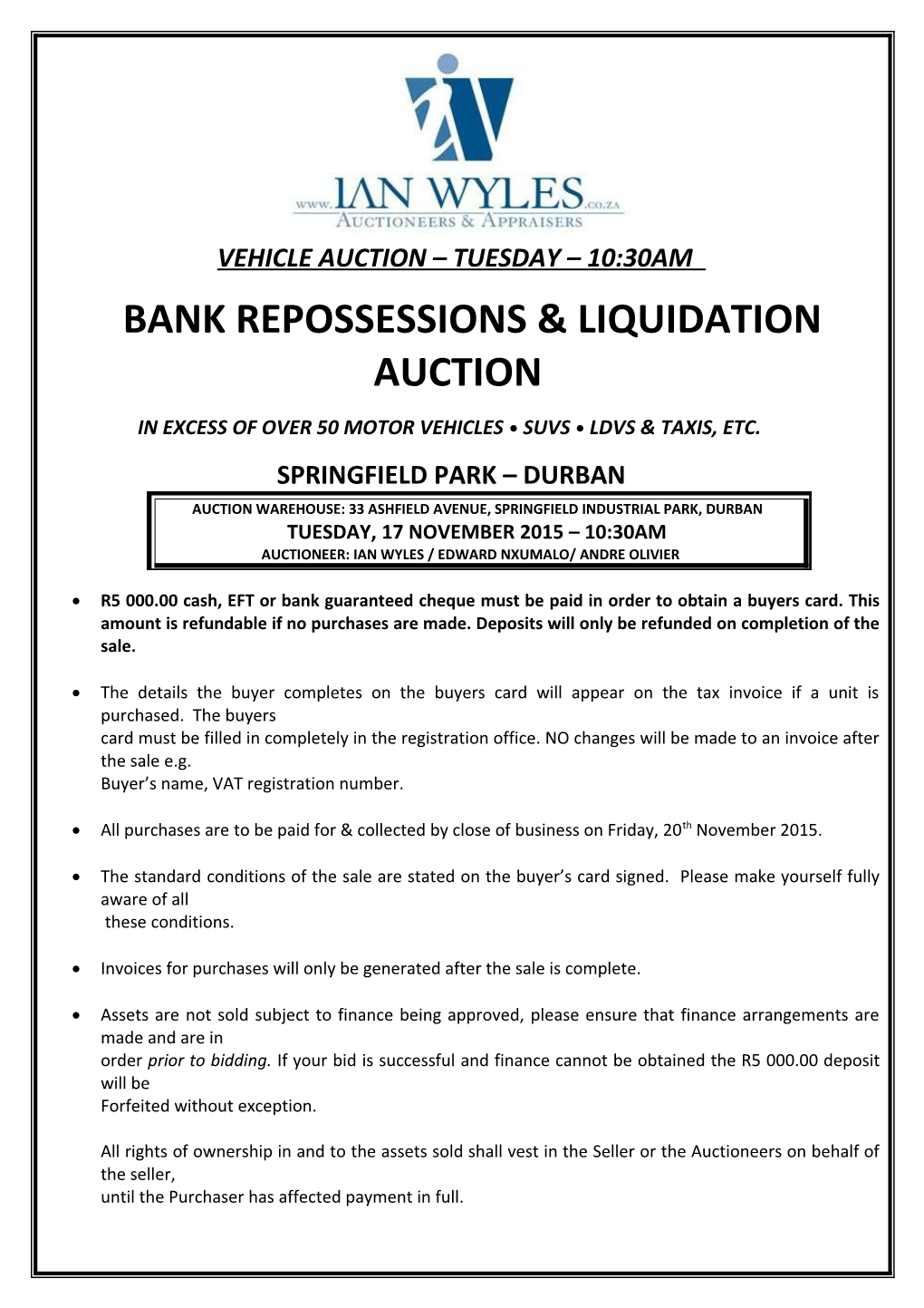 Bank Repossessions & Liquidation Auction